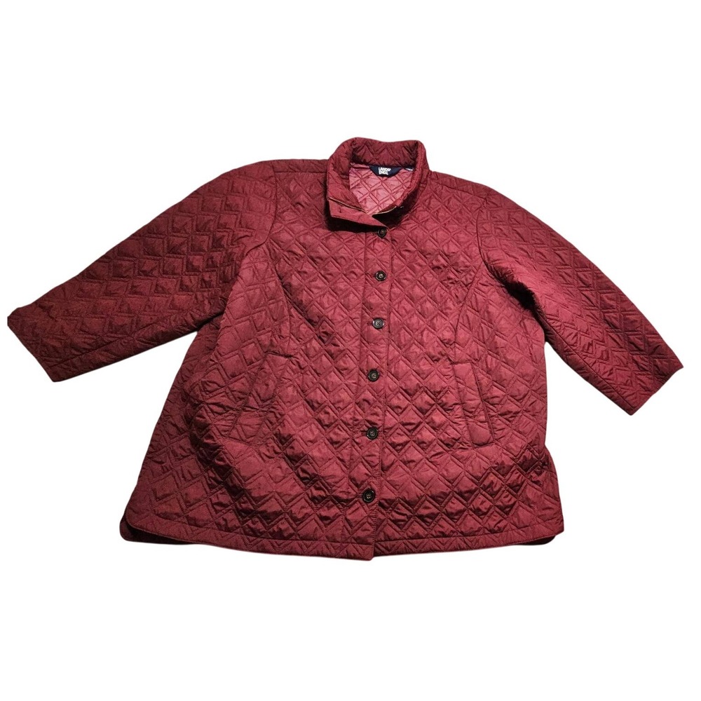 Lands End Burgundy Quilted PrimaLoft Barn Jacket Womens Plus Mock Neck 518808